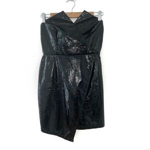 NEW Missguided Black Petite Vinyl Bandeau Strapless Mini Dress Size 4